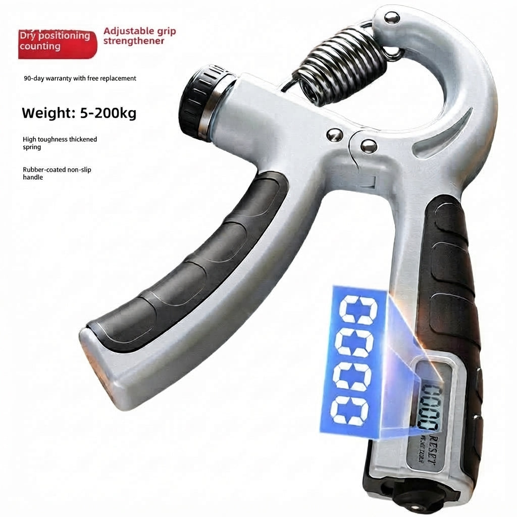 White grip strength trainer with counter on a white background